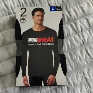 New!32 Degrees Black Crew Neck Long Sleeve 2-Pack Sz Large